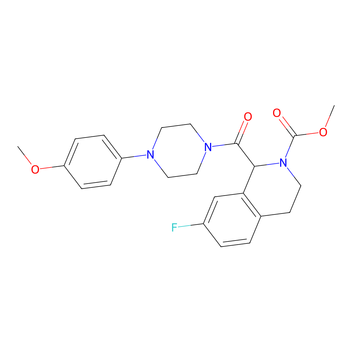 methyl 7-fluoro-1-(4-(4-methoxyphenyl)piperazine-1-carbonyl)-3,4-dihydroisoquinoline-2(1H)-carboxylate molecular structure, CAS 1396571-04-2
