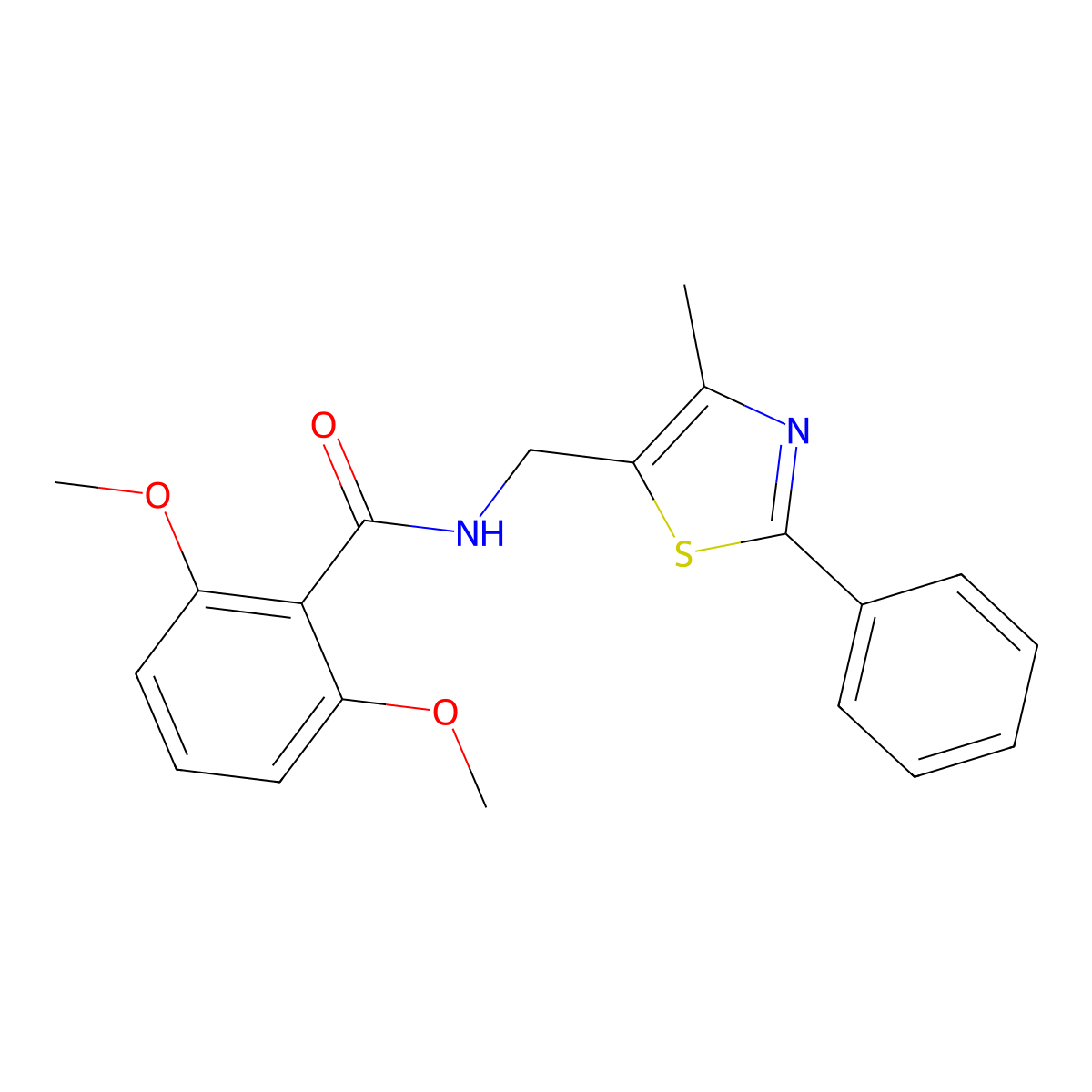 2,6-dimethoxy-N-((4-methyl-2-phenylthiazol-5-yl)methyl)benzamide molecular structure, CAS 1396571-05-3