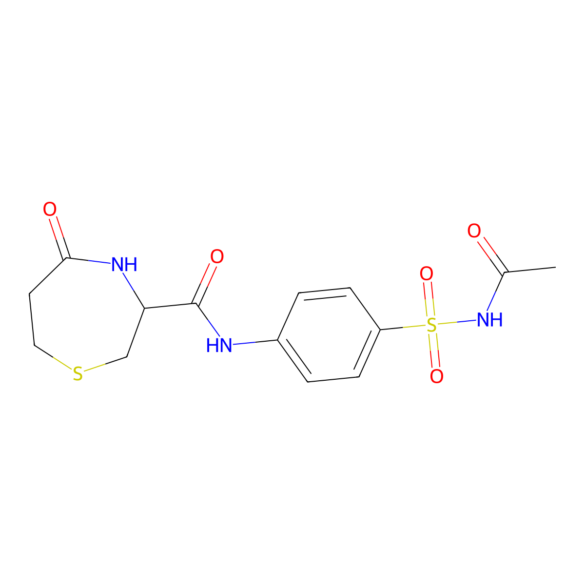 N-(4-(N-acetylsulfamoyl)phenyl)-5-oxo-1,4-thiazepane-3-carboxamide molecular structure, CAS 1396573-11-7