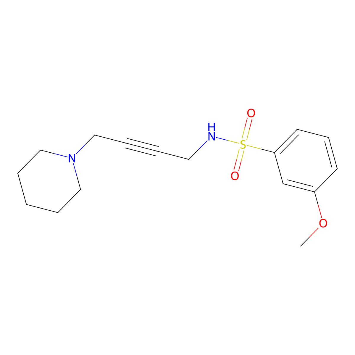3-methoxy-N-(4-(piperidin-1-yl)but-2-yn-1-yl)benzenesulfonamide molecular structure, CAS 1396573-21-9