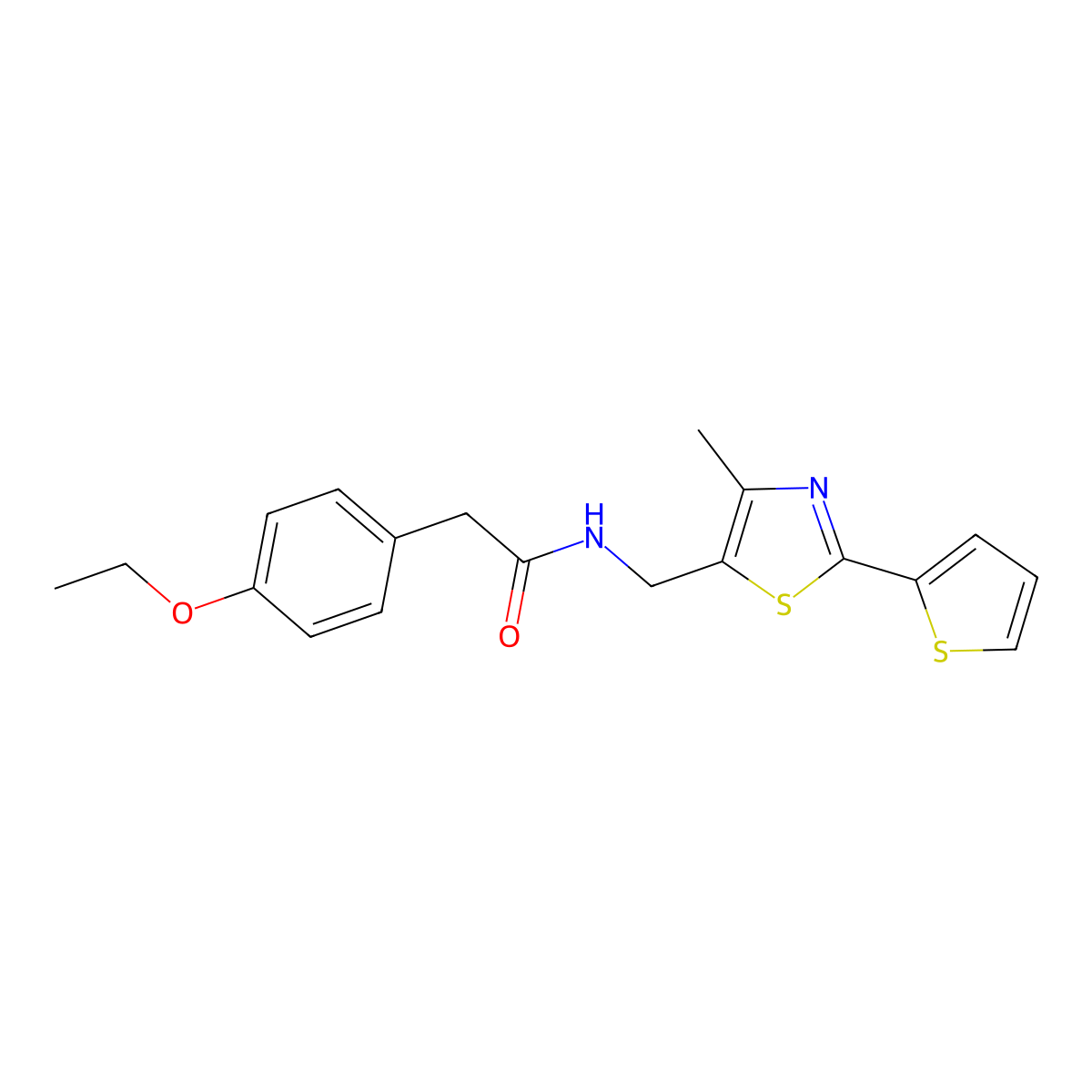 2-(4-ethoxyphenyl)-N-((4-methyl-2-(thiophen-2-yl)thiazol-5-yl)methyl)acetamide molecular structure, CAS 1396573-25-3
