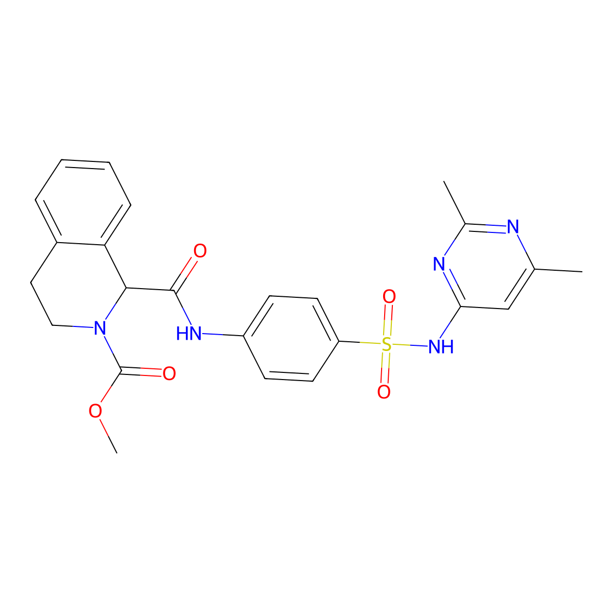 methyl 1-((4-(N-(2,6-dimethylpyrimidin-4-yl)sulfamoyl)phenyl)carbamoyl)-3,4-dihydroisoquinoline-2(1H)-carboxylate molecular structure, CAS 1396573-90-2