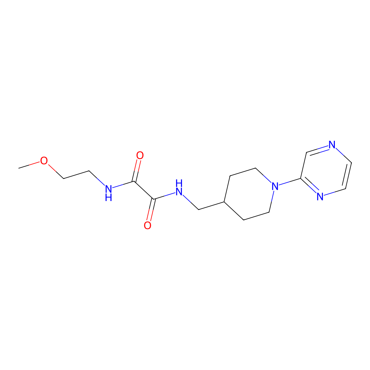 N1-(2-methoxyethyl)-N2-((1-(pyrazin-2-yl)piperidin-4-yl)methyl)oxalamide molecular structure, CAS 1396573-91-3