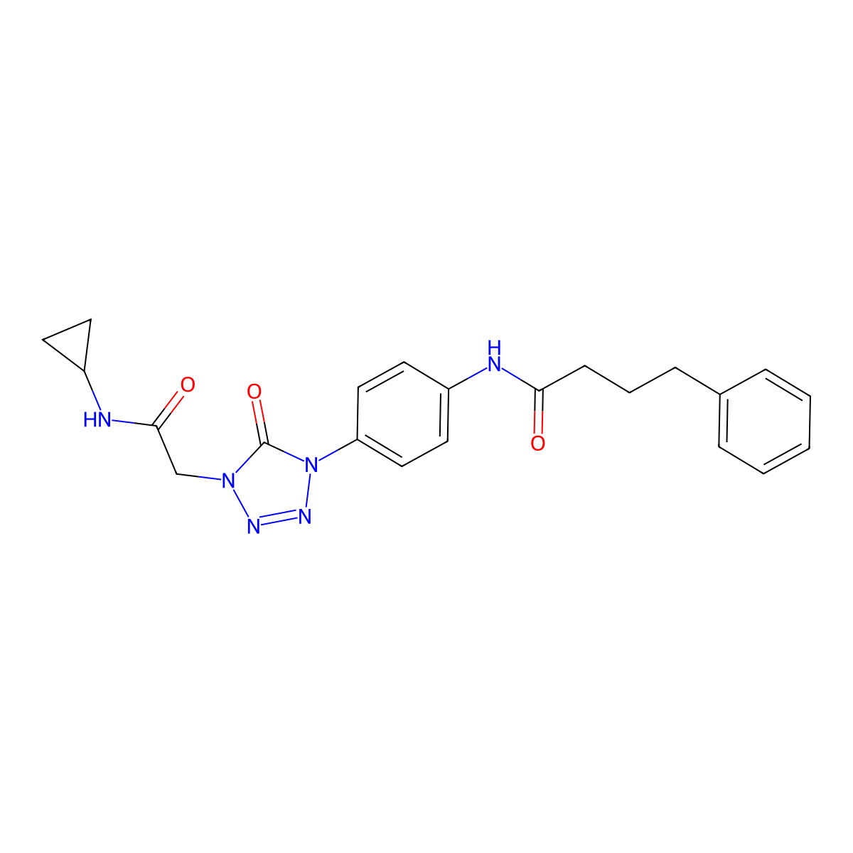N-(4-(4-(2-(cyclopropylamino)-2-oxoethyl)-5-oxo-4,5-dihydro-1H-tetrazol-1-yl)phenyl)-4-phenylbutanamide molecular structure, CAS 1396574-04-1