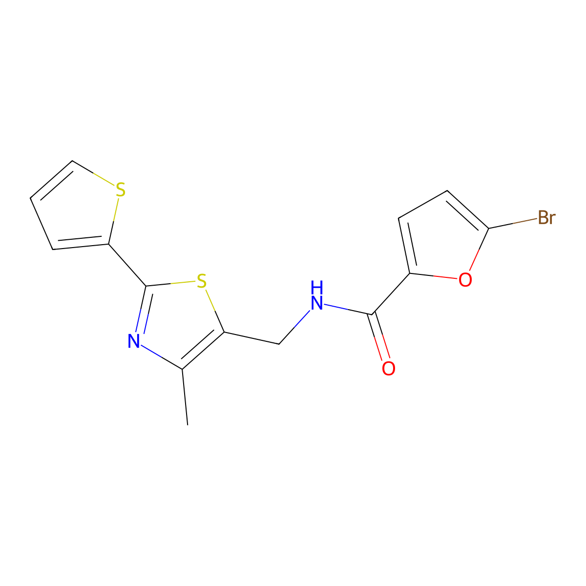 5-bromo-N-((4-methyl-2-(thiophen-2-yl)thiazol-5-yl)methyl)furan-2-carboxamide molecular structure, CAS 1396574-08-5
