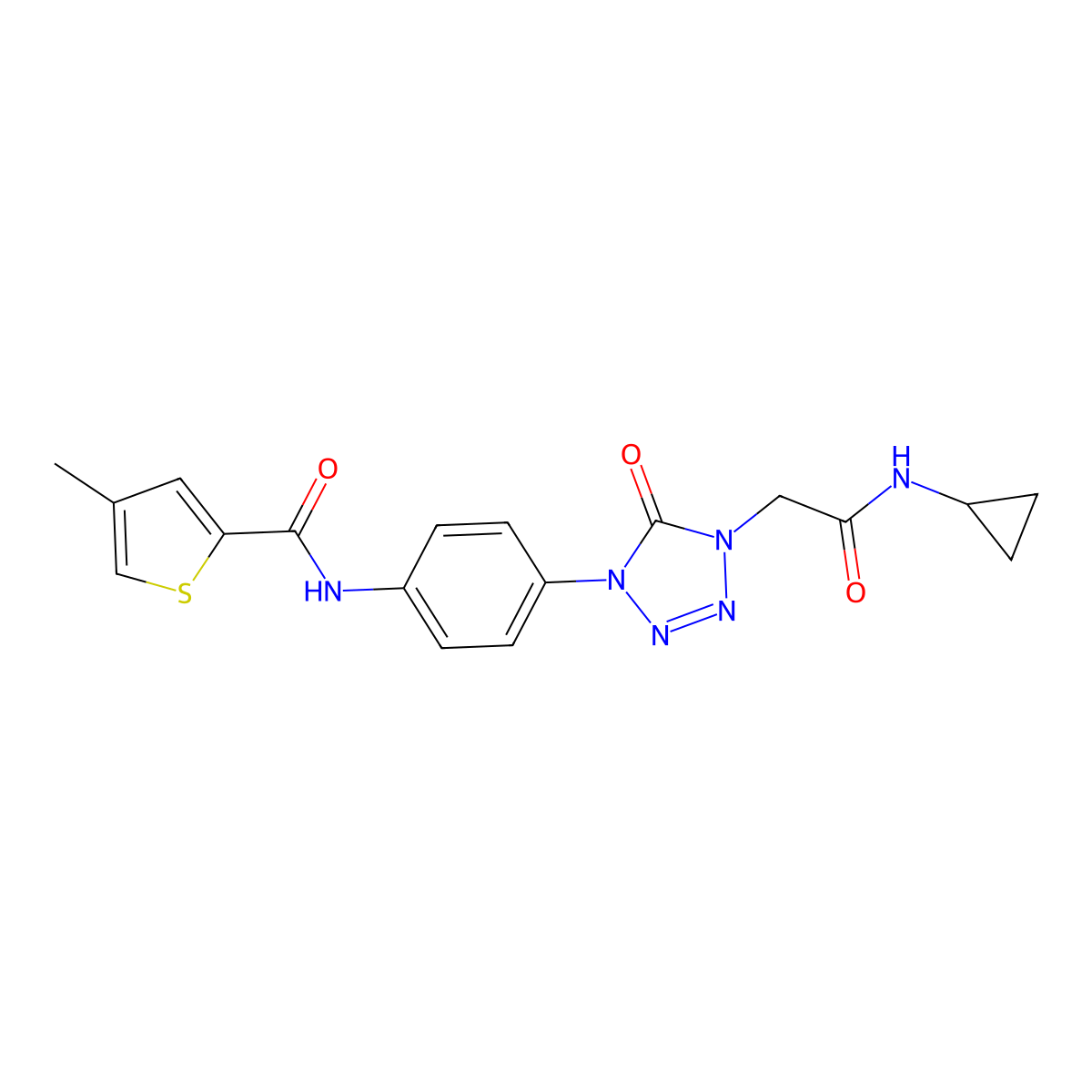 N-(4-(4-(2-(cyclopropylamino)-2-oxoethyl)-5-oxo-4,5-dihydro-1H-tetrazol-1-yl)phenyl)-4-methylthiophene-2-carboxamide molecular structure, CAS 1396574-76-7