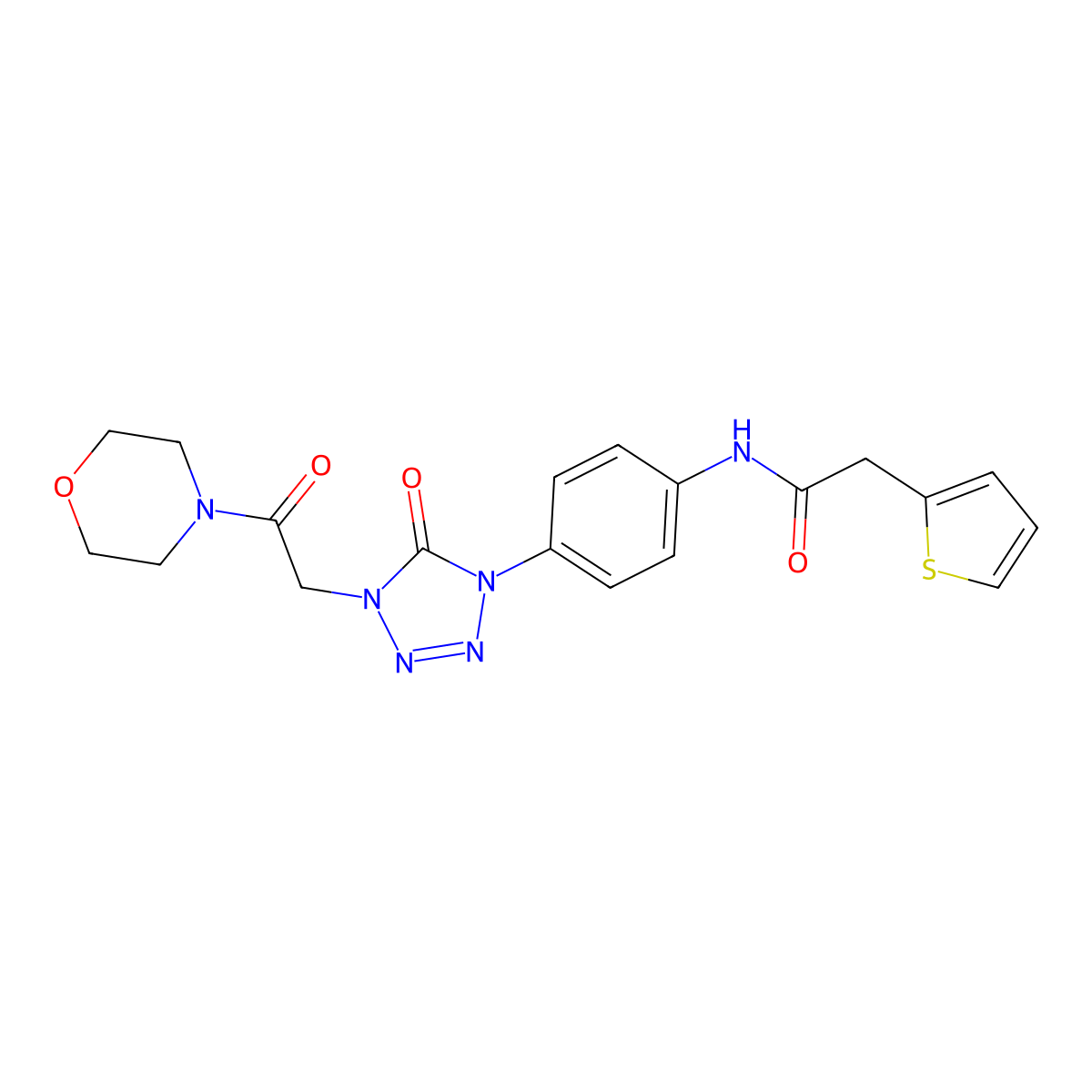 N-(4-(4-(2-morpholino-2-oxoethyl)-5-oxo-4,5-dihydro-1H-tetrazol-1-yl)phenyl)-2-(thiophen-2-yl)acetamide molecular structure, CAS 1396576-57-0