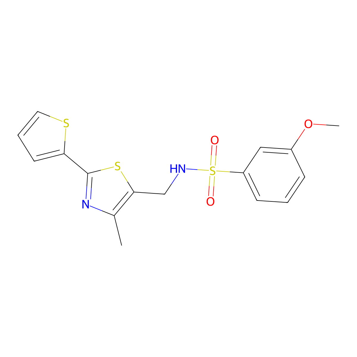 3-methoxy-N-((4-methyl-2-(thiophen-2-yl)thiazol-5-yl)methyl)benzenesulfonamide molecular structure, CAS 1396576-66-1