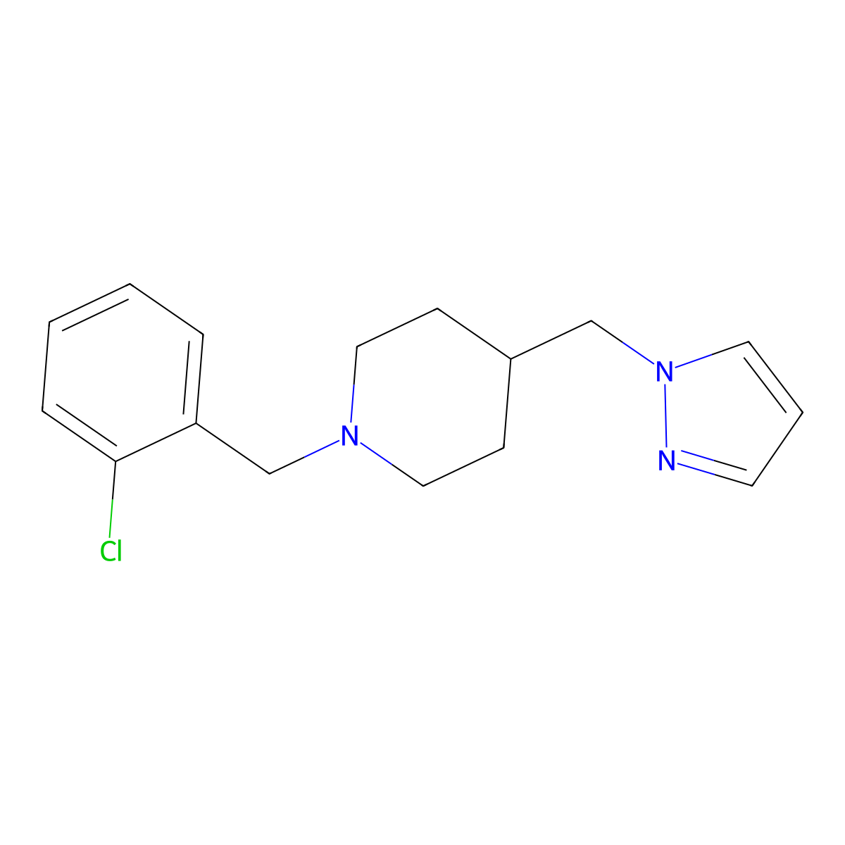 4-((1H-pyrazol-1-yl)methyl)-1-(2-chlorobenzyl)piperidine molecular structure, CAS 1396576-79-6