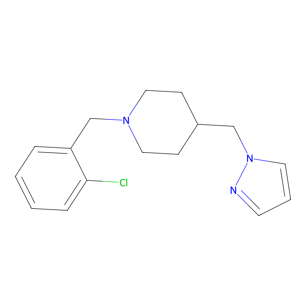 4-((1H-pyrazol-1-yl)methyl)-1-(2-chlorobenzyl)piperidine molecular structure, CAS 1396576-79-6