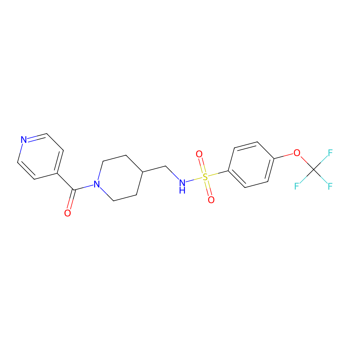 N-((1-isonicotinoylpiperidin-4-yl)methyl)-4-(trifluoromethoxy)benzenesulfonamide molecular structure, CAS 1396577-79-9