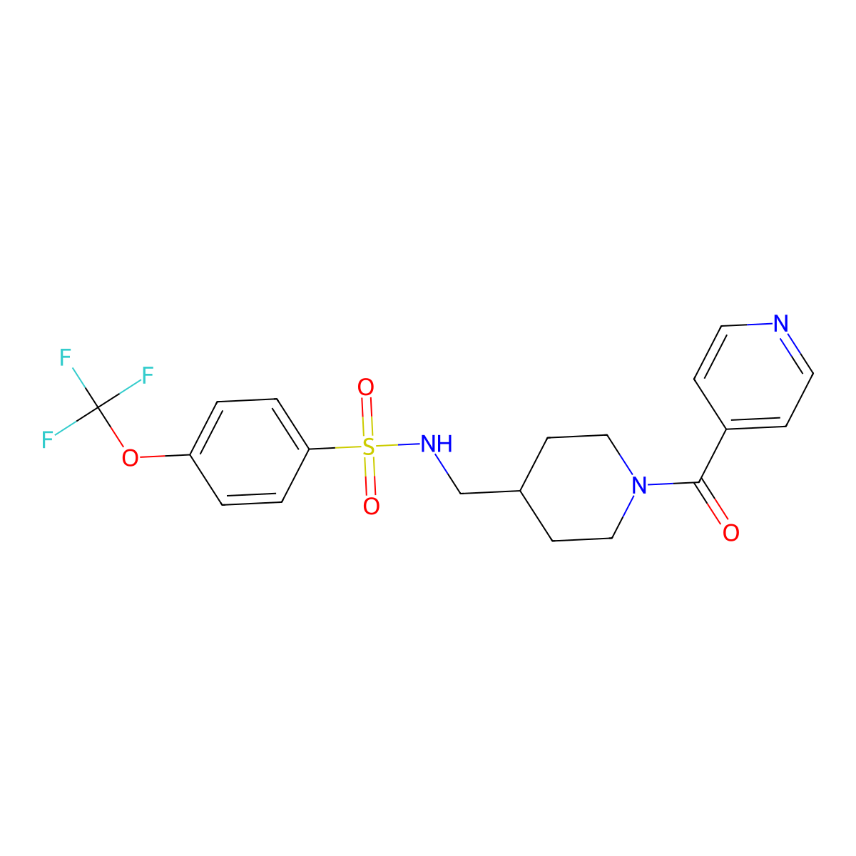 N-((1-isonicotinoylpiperidin-4-yl)methyl)-4-(trifluoromethoxy)benzenesulfonamide molecular structure, CAS 1396577-79-9