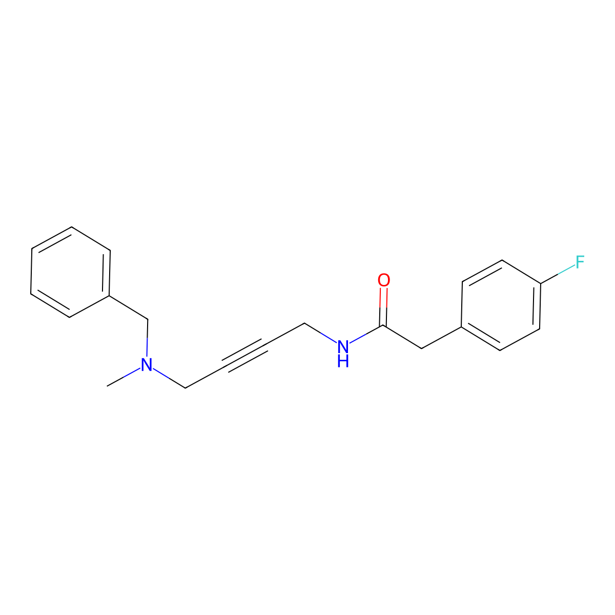N-(4-(benzyl(methyl)amino)but-2-yn-1-yl)-2-(4-fluorophenyl)acetamide molecular structure, CAS 1396577-96-0