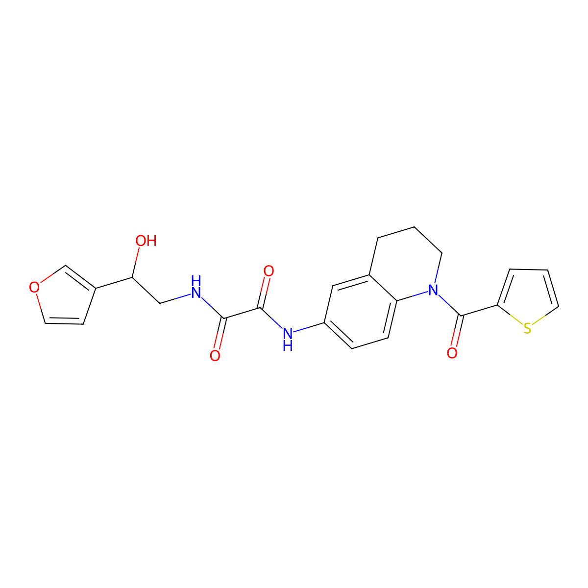 N1-(2-(furan-3-yl)-2-hydroxyethyl)-N2-(1-(thiophene-2-carbonyl)-1,2,3,4-tetrahydroquinolin-6-yl)oxalamide molecular structure, CAS 1396577-97-1