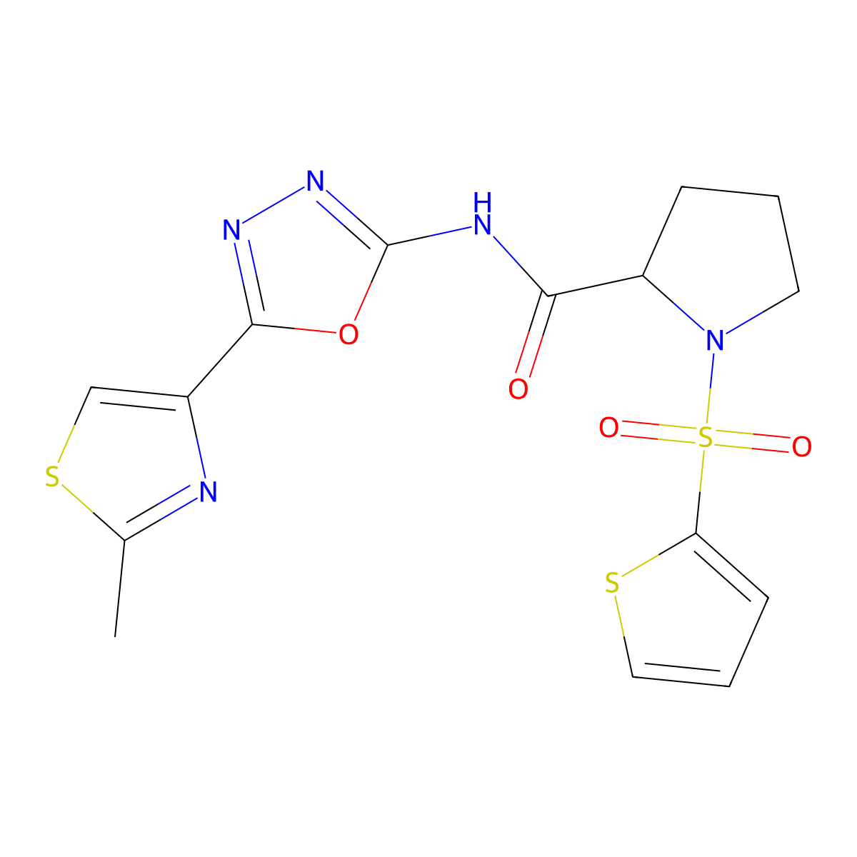 N-(5-(2-methylthiazol-4-yl)-1,3,4-oxadiazol-2-yl)-1-(thiophen-2-ylsulfonyl)pyrrolidine-2-carboxamide molecular structure, CAS 1396578-05-4