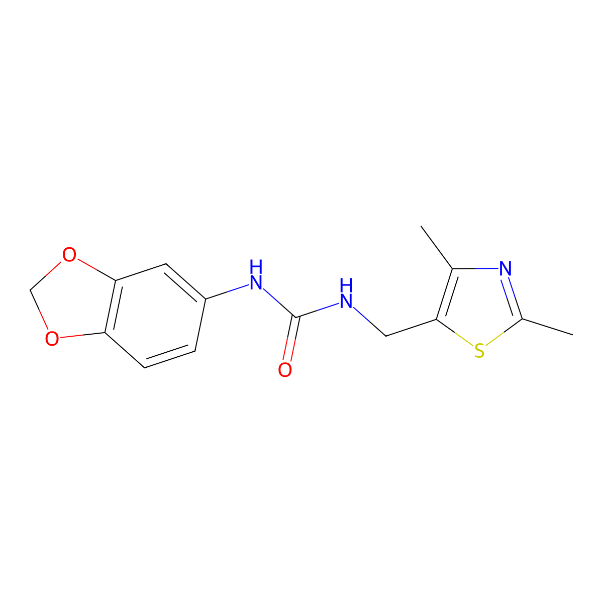 1-(Benzo[d][1,3]dioxol-5-yl)-3-((2,4-dimethylthiazol-5-yl)methyl)urea molecular structure, CAS 1396578-20-3