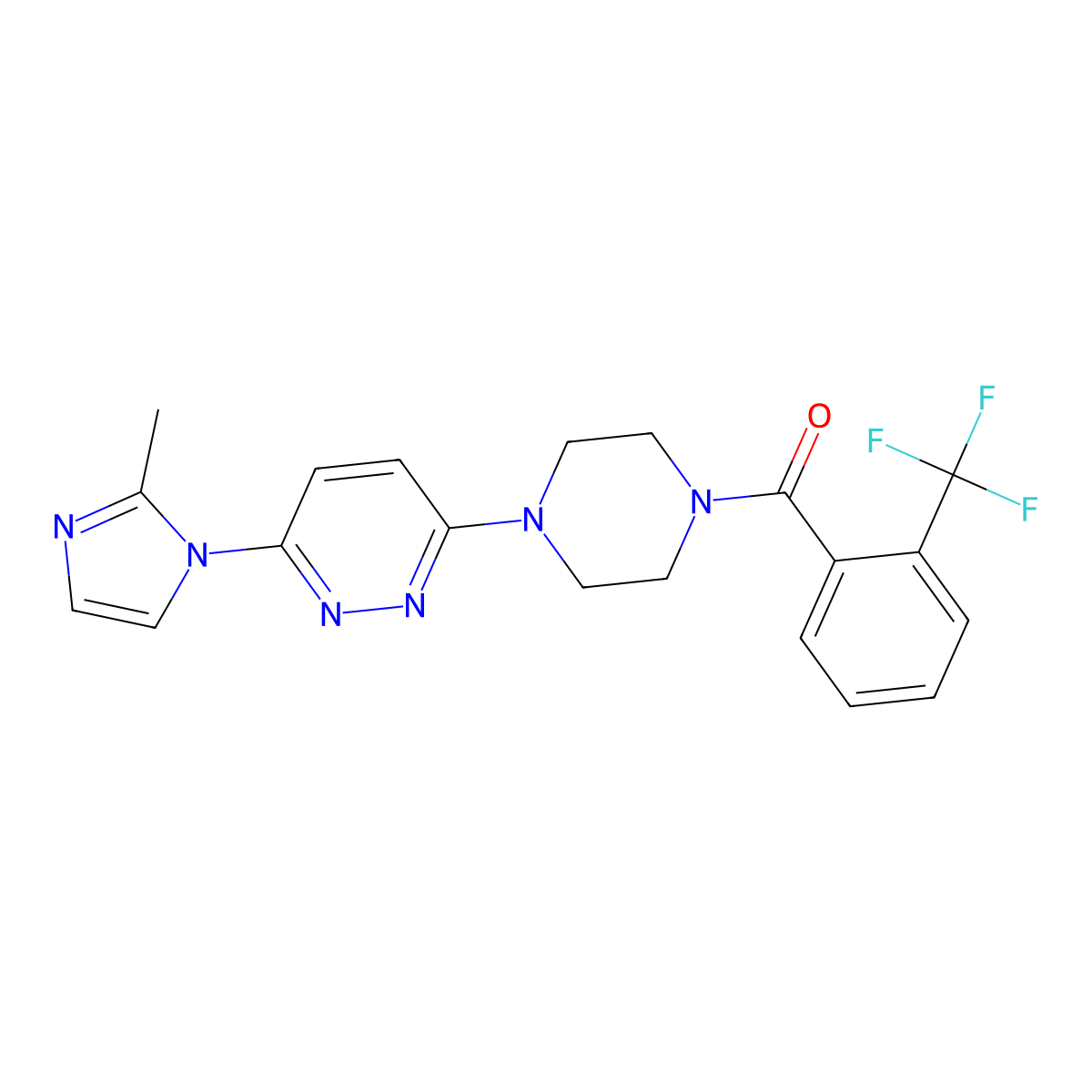(4-(6-(2-methyl-1H-imidazol-1-yl)pyridazin-3-yl)piperazin-1-yl)(2-(trifluoromethyl)phenyl)methanone molecular structure, CAS 1396578-25-8
