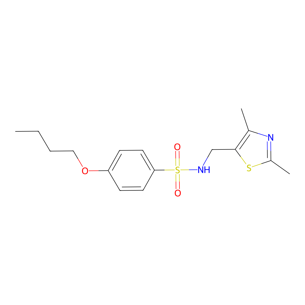 4-butoxy-N-((2,4-dimethylthiazol-5-yl)methyl)benzenesulfonamide molecular structure, CAS 1396578-47-4
