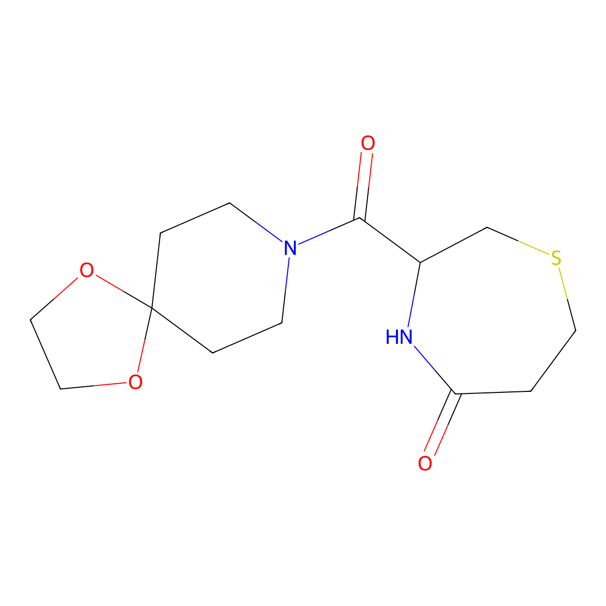 3-(1,4-Dioxa-8-azaspiro[4.5]decane-8-carbonyl)-1,4-thiazepan-5-one molecular structure, CAS 1396578-48-5