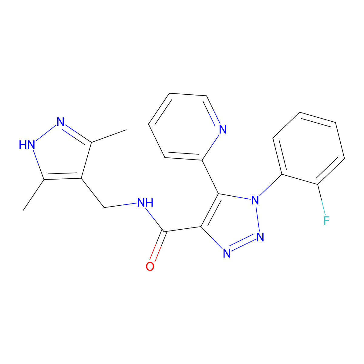 N-[(3,5-dimethyl-1H-pyrazol-4-yl)methyl]-1-(2-fluorophenyl)-5-pyridin-2-yl-1H-1,2,3-triazole-4-carboxamide molecular structure, CAS 1396578-50-9