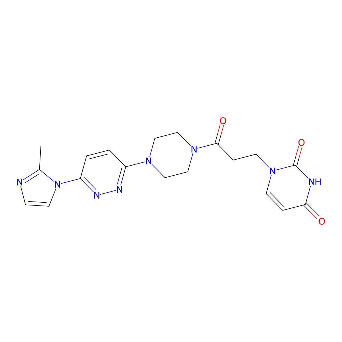 1-(3-(4-(6-(2-methyl-1H-imidazol-1-yl)pyridazin-3-yl)piperazin-1-yl)-3-oxopropyl)pyrimidine-2,4(1H,3H)-dione molecular structure, CAS 1396578-73-6