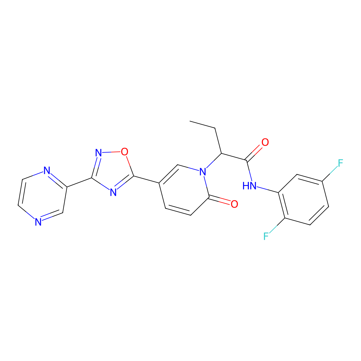 N-(2,5-difluorophenyl)-2-(2-oxo-5-(3-(pyrazin-2-yl)-1,2,4-oxadiazol-5-yl)pyridin-1(2H)-yl)butanamide molecular structure, CAS 1396578-87-2