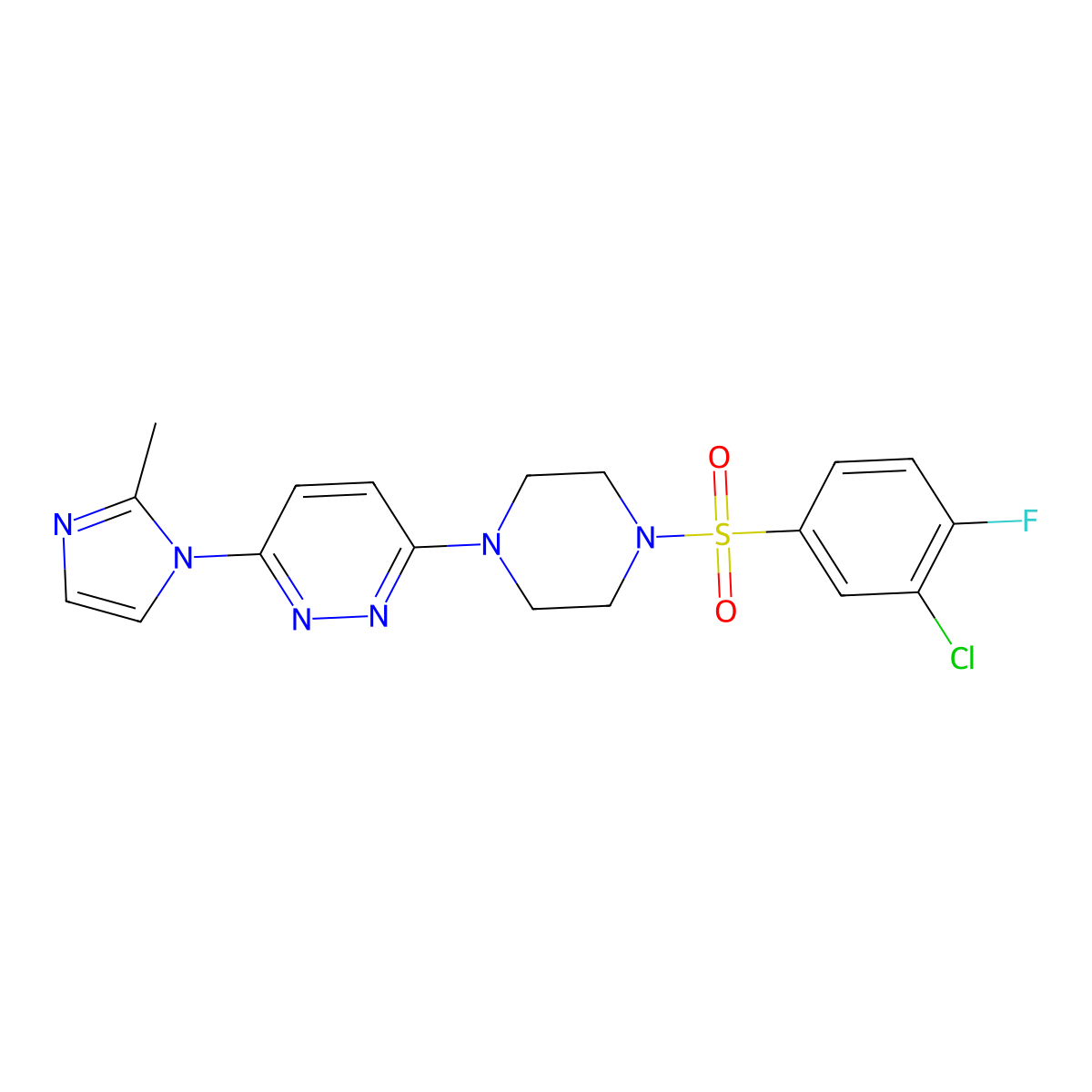 3-(4-((3-chloro-4-fluorophenyl)sulfonyl)piperazin-1-yl)-6-(2-methyl-1H-imidazol-1-yl)pyridazine molecular structure, CAS 1396579-32-0