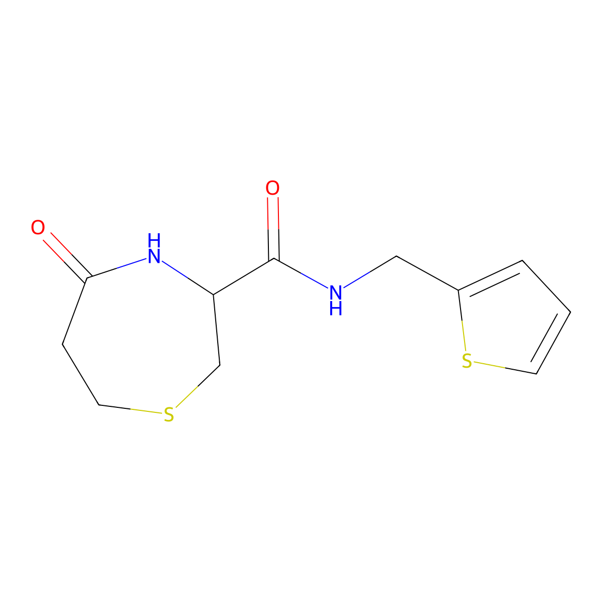 5-oxo-N-(thiophen-2-ylmethyl)-1,4-thiazepane-3-carboxamide molecular structure, CAS 1396579-67-1