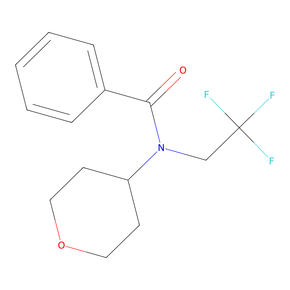 N-(oxan-4-yl)-N-(2,2,2-trifluoroethyl)benzamide molecular structure, CAS 1396579-69-3