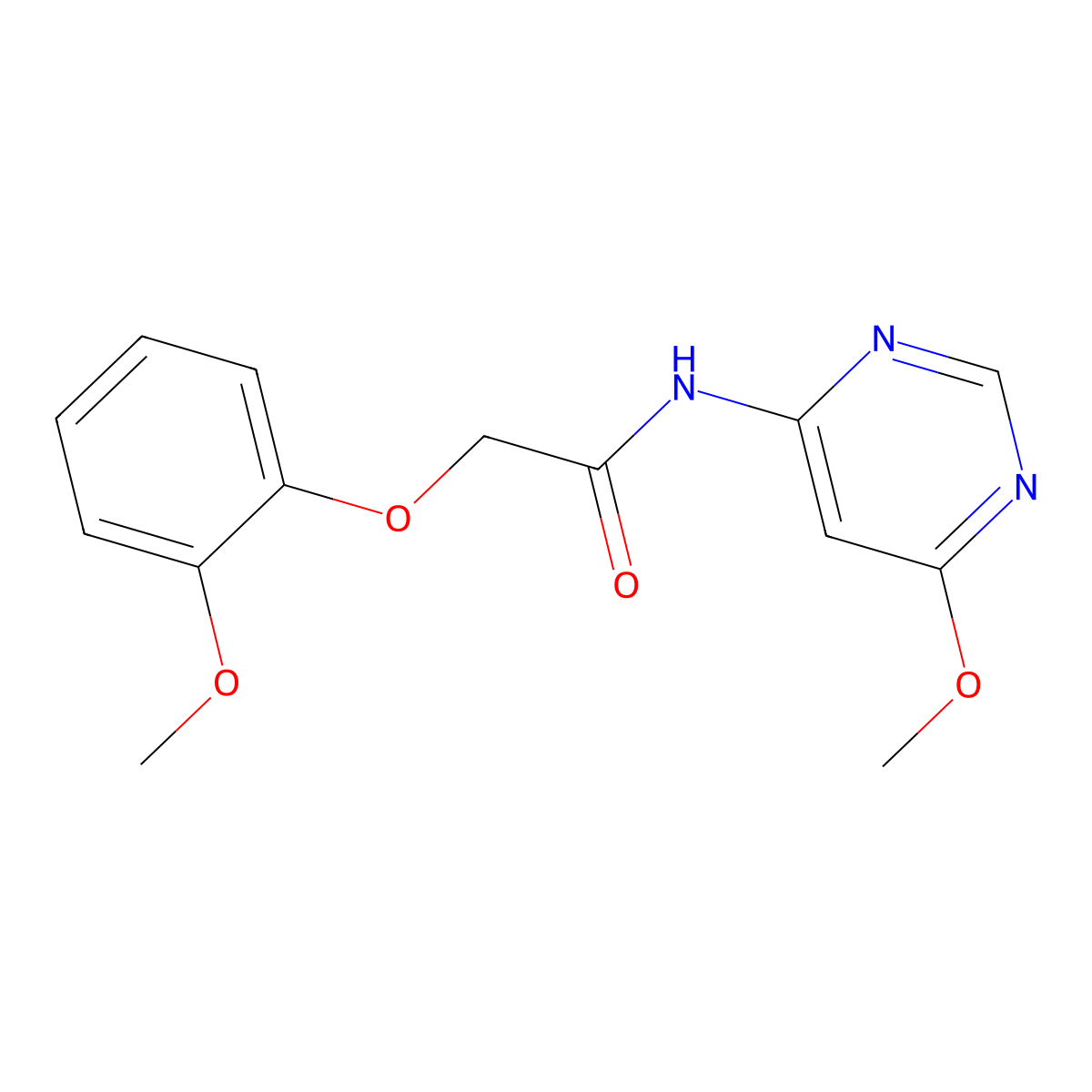 2-(2-methoxyphenoxy)-N-(6-methoxypyrimidin-4-yl)acetamide molecular structure, CAS 1396580-45-2