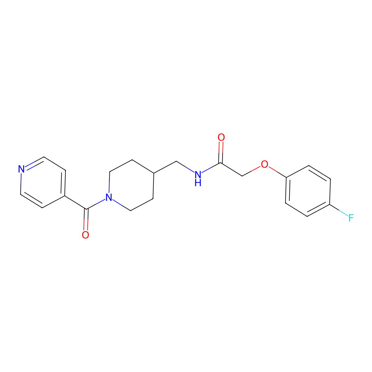 2-(4-fluorophenoxy)-N-((1-isonicotinoylpiperidin-4-yl)methyl)acetamide molecular structure, CAS 1396580-46-3