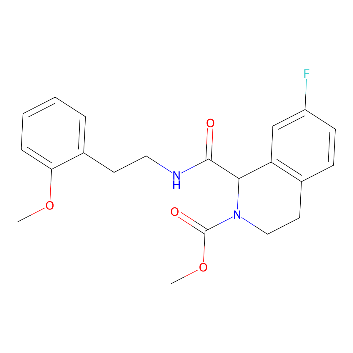 methyl 7-fluoro-1-((2-methoxyphenethyl)carbamoyl)-3,4-dihydroisoquinoline-2(1H)-carboxylate molecular structure, CAS 1396581-23-9