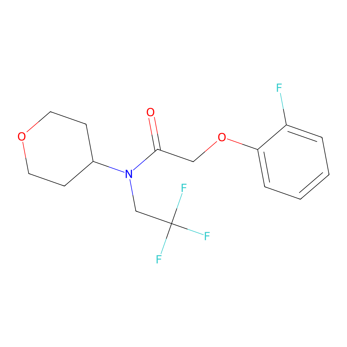 2-(2-fluorophenoxy)-N-(oxan-4-yl)-N-(2,2,2-trifluoroethyl)acetamide molecular structure, CAS 1396581-79-5