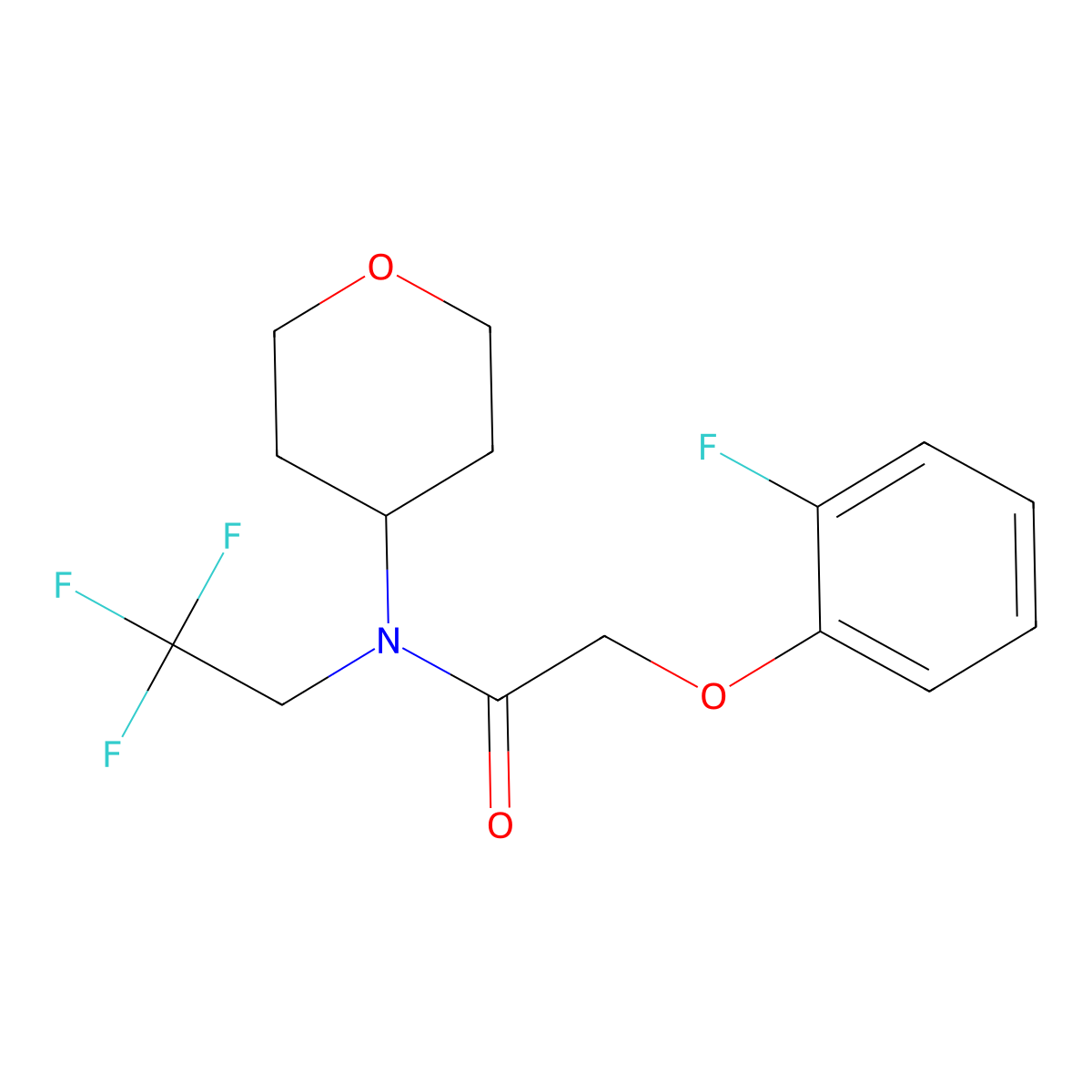 2-(2-fluorophenoxy)-N-(oxan-4-yl)-N-(2,2,2-trifluoroethyl)acetamide molecular structure, CAS 1396581-79-5