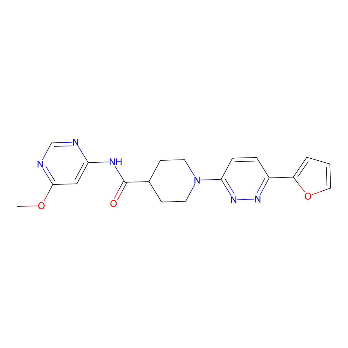 1-[6-(furan-2-yl)pyridazin-3-yl]-N-(6-methoxypyrimidin-4-yl)piperidine-4-carboxamide molecular structure, CAS 1396582-05-0