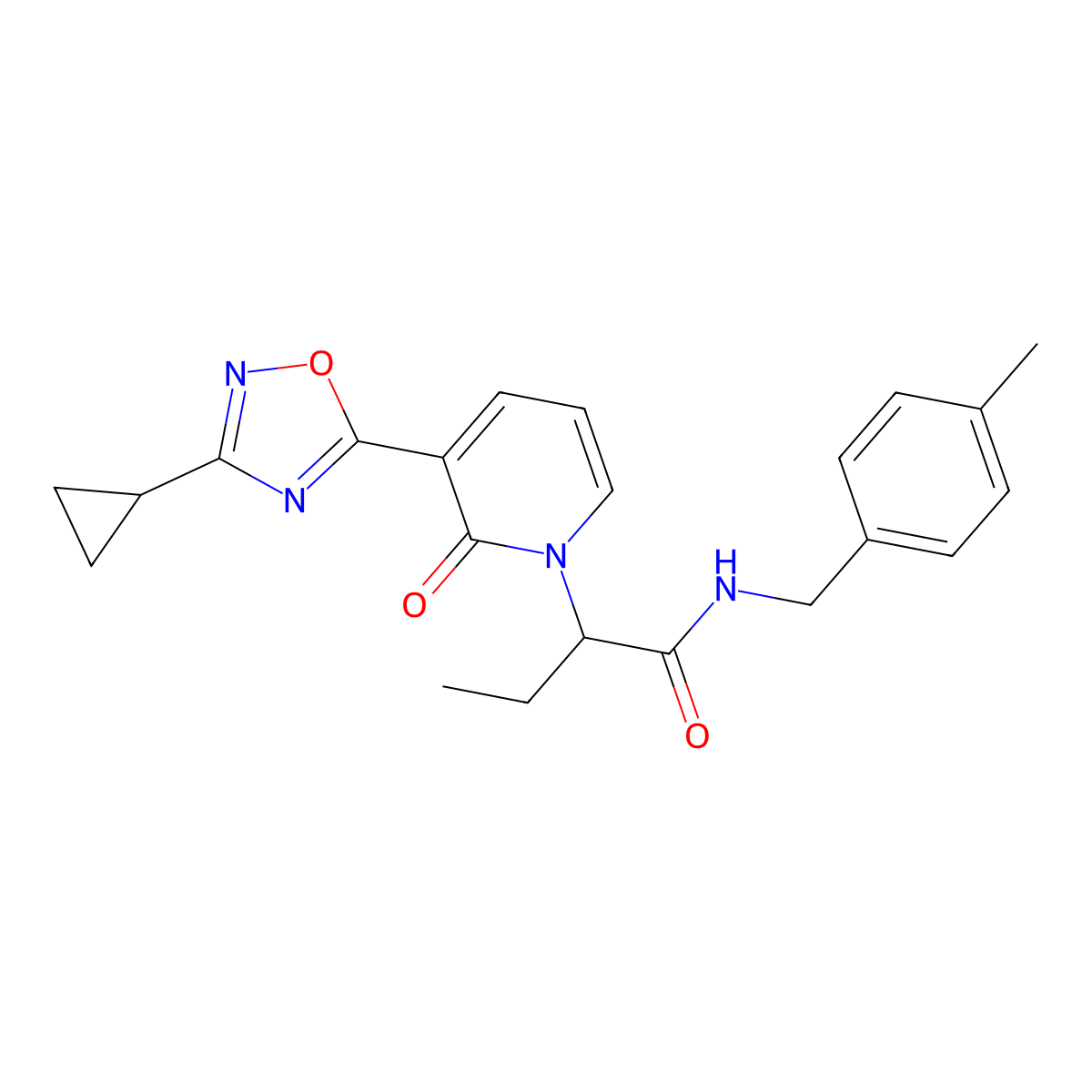 2-[3-(3-cyclopropyl-1,2,4-oxadiazol-5-yl)-2-oxopyridin-1(2H)-yl]-N-(4-methylbenzyl)butanamide molecular structure, CAS 1396583-53-1