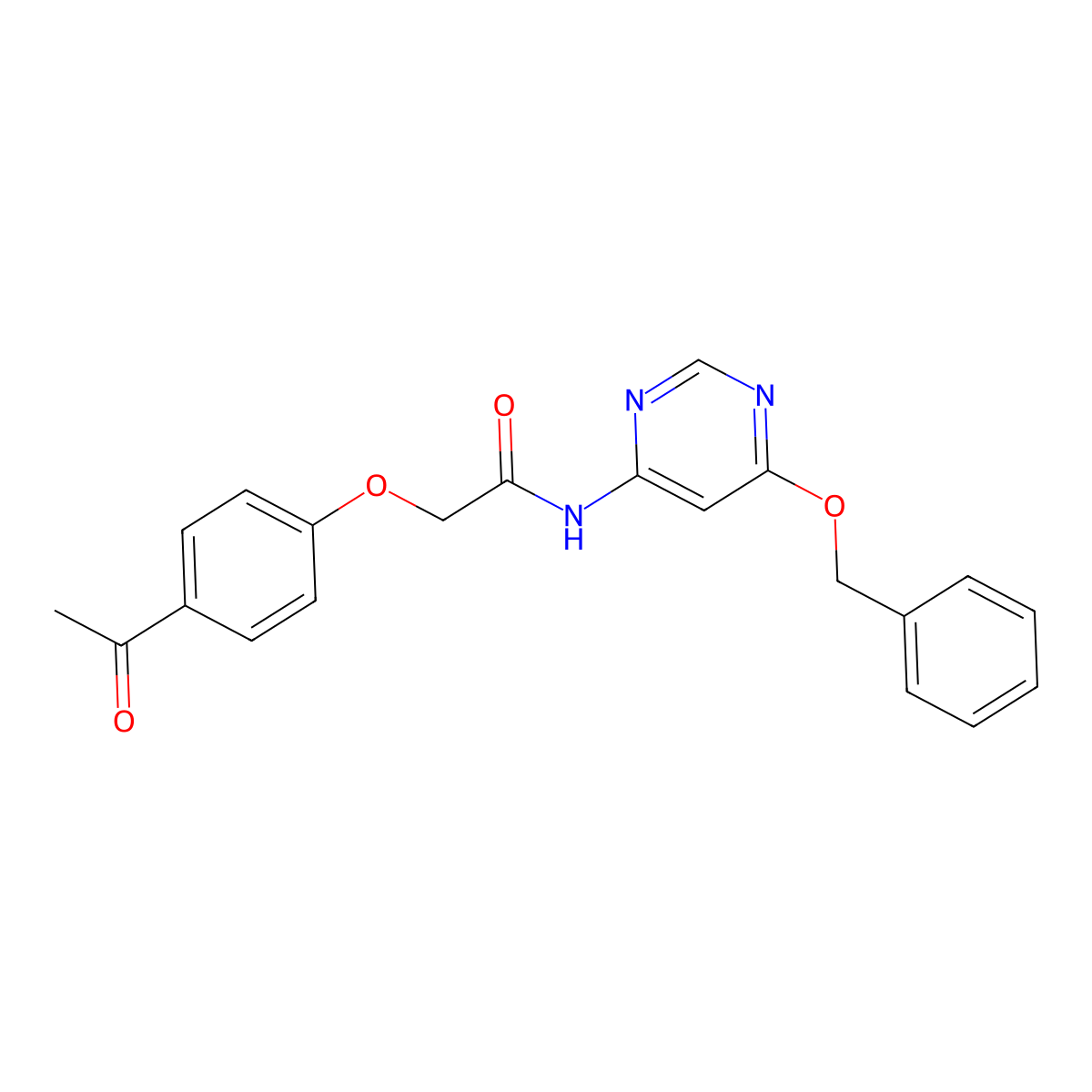2-(4-acetylphenoxy)-N-(6-(benzyloxy)pyrimidin-4-yl)acetamide molecular structure, CAS 1396583-57-5