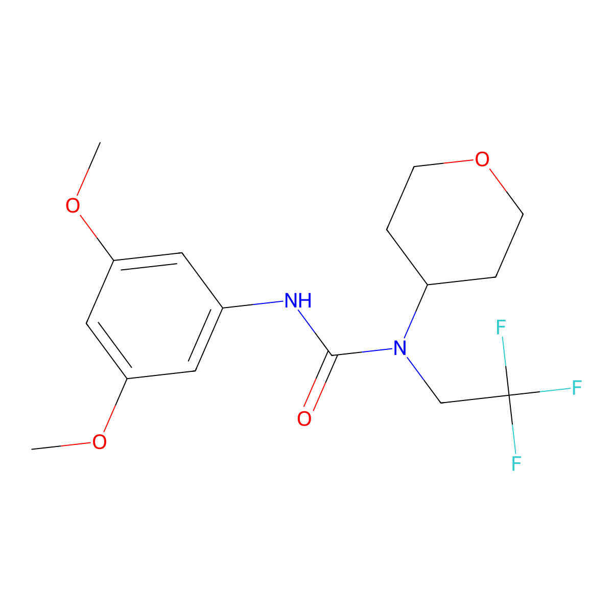 3-(3,5-Dimethoxyphenyl)-1-(oxan-4-yl)-1-(2,2,2-trifluoroethyl)urea molecular structure, CAS 1396583-61-1