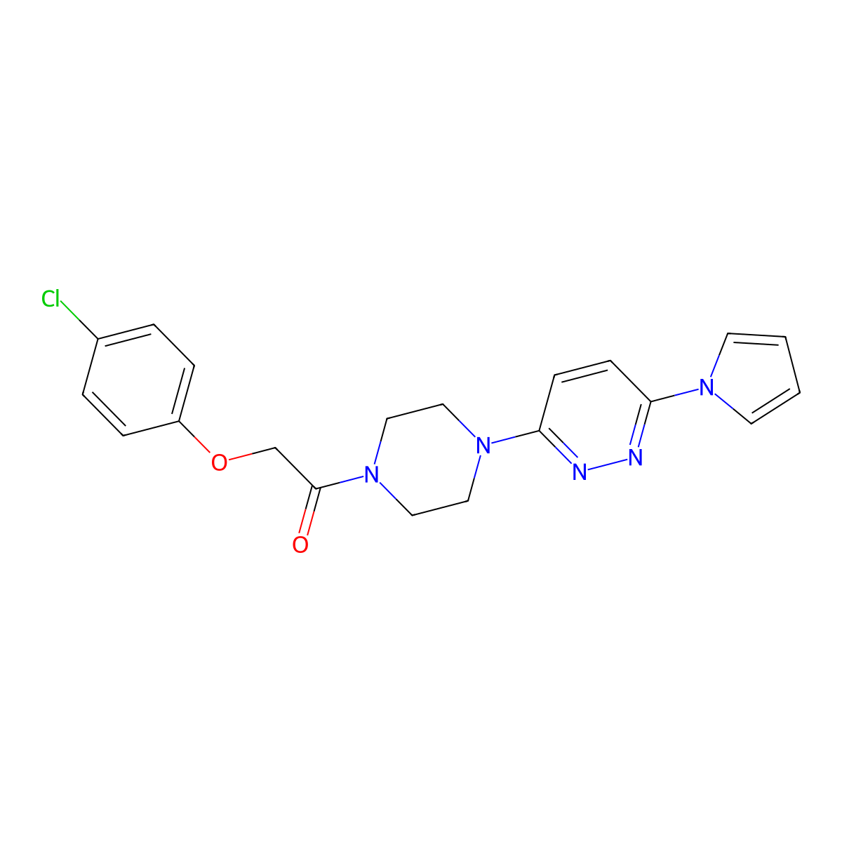1-(4-(6-(1H-pyrrol-1-yl)pyridazin-3-yl)piperazin-1-yl)-2-(4-chlorophenoxy)ethanone molecular structure, CAS 1396583-66-6