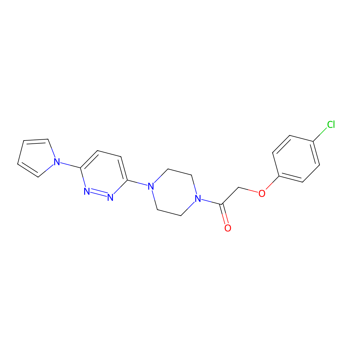 1-(4-(6-(1H-pyrrol-1-yl)pyridazin-3-yl)piperazin-1-yl)-2-(4-chlorophenoxy)ethanone molecular structure, CAS 1396583-66-6