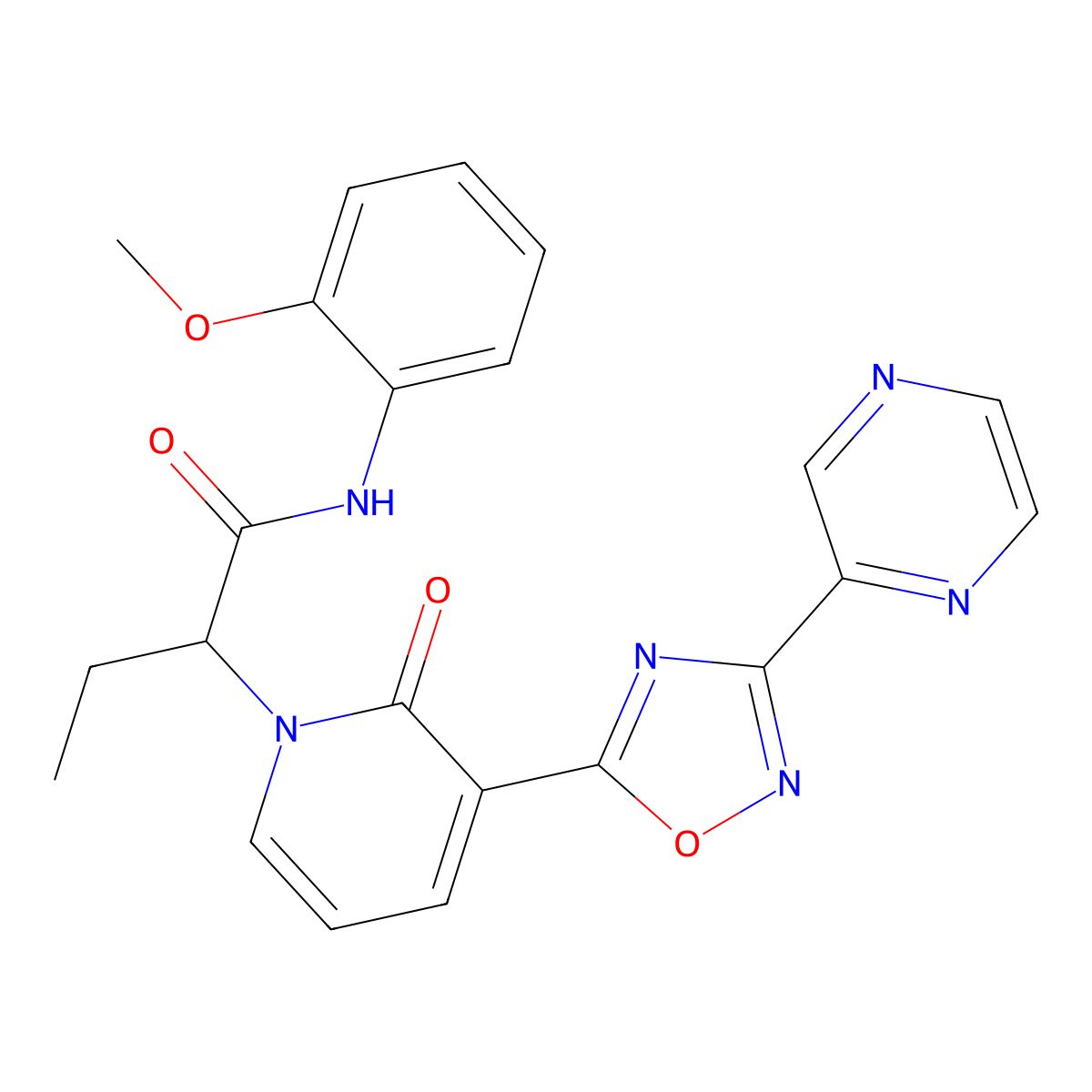 N-(2-methoxyphenyl)-2-[2-oxo-3-(3-pyrazin-2-yl-1,2,4-oxadiazol-5-yl)pyridin-1(2H)-yl]butanamide molecular structure, CAS 1396583-70-2