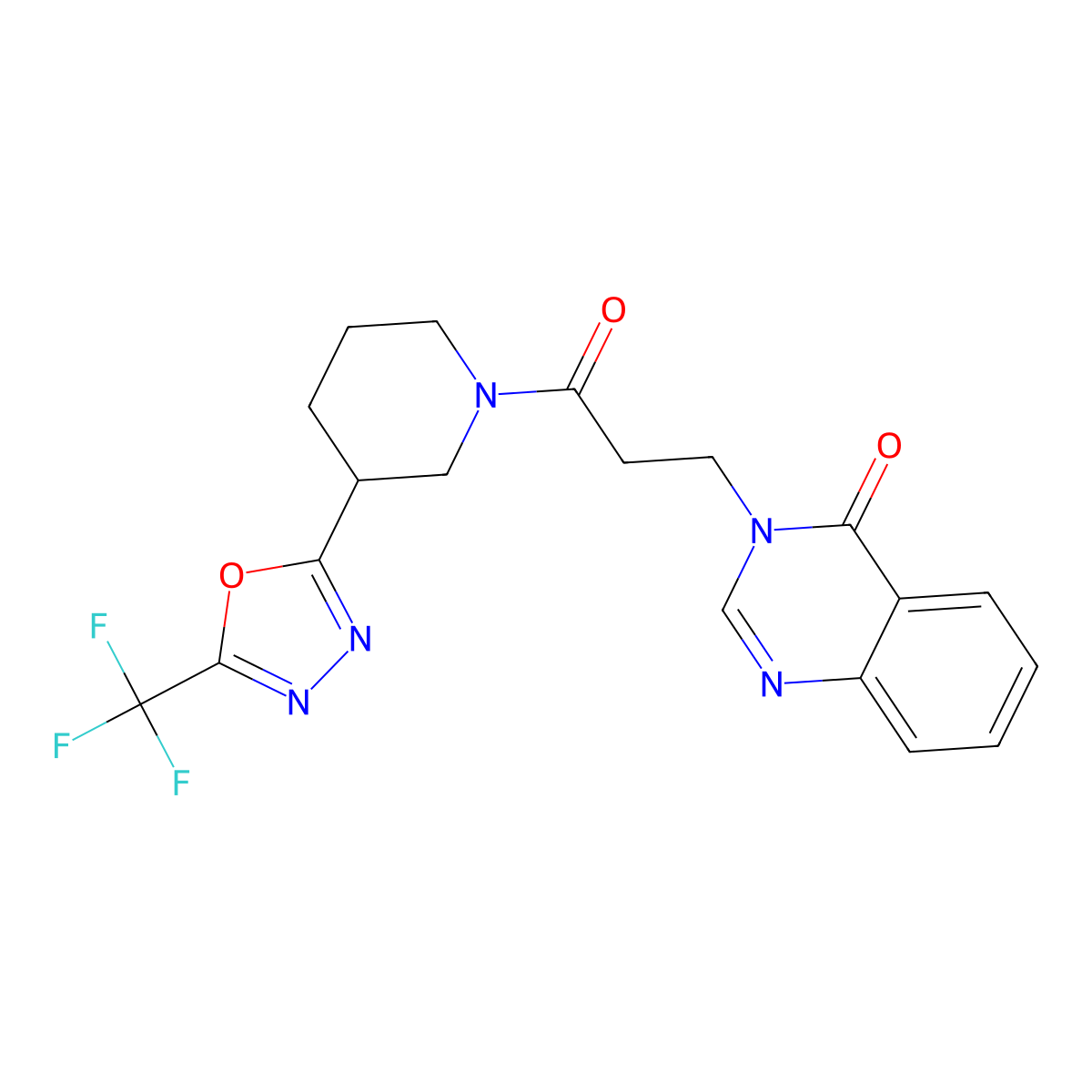 3-(3-oxo-3-(3-(5-(trifluoromethyl)-1,3,4-oxadiazol-2-yl)piperidin-1-yl)propyl)quinazolin-4(3H)-one molecular structure, CAS 1396583-72-4