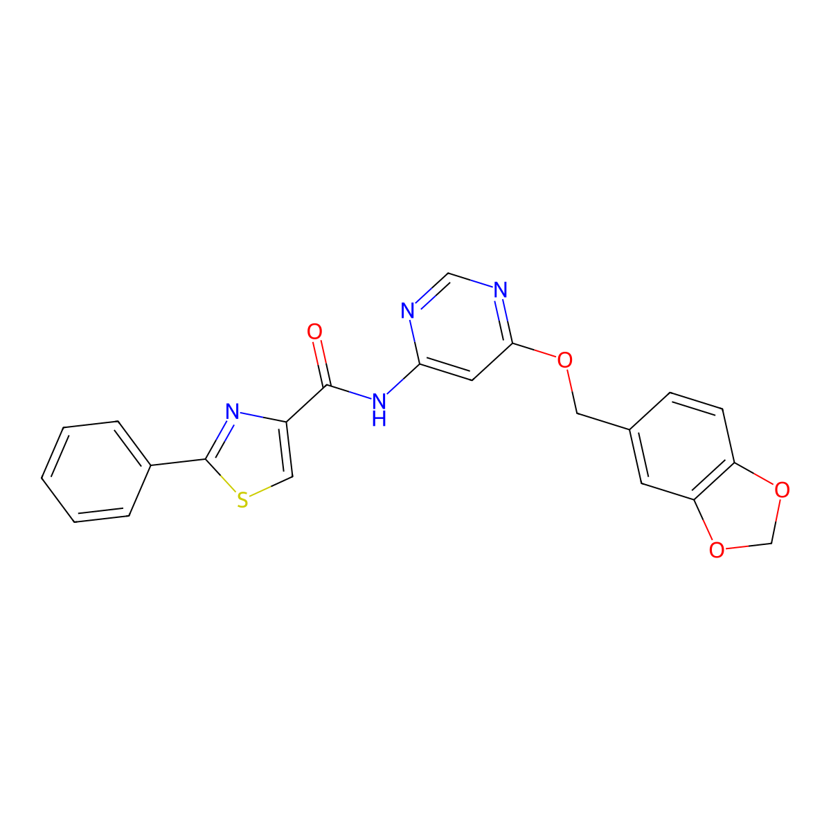 N-(6-(benzo[d][1,3]dioxol-5-ylmethoxy)pyrimidin-4-yl)-2-phenylthiazole-4-carboxamide molecular structure, CAS 1396583-89-3