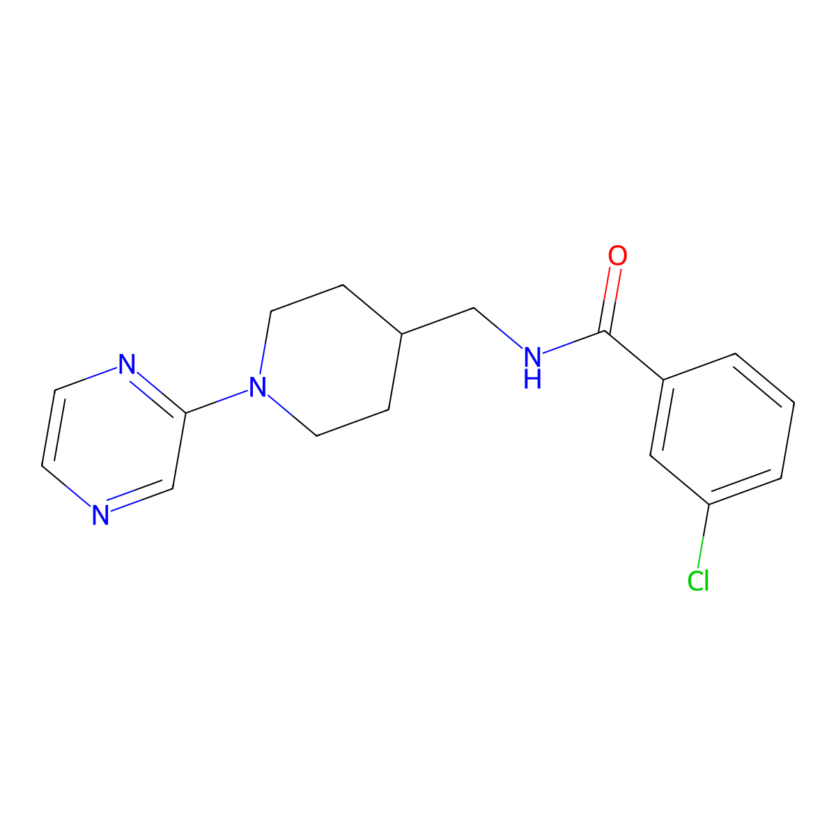 3-chloro-N-((1-(pyrazin-2-yl)piperidin-4-yl)methyl)benzamide molecular structure, CAS 1396584-06-7