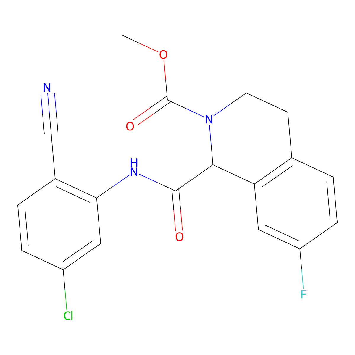 methyl 1-((5-chloro-2-cyanophenyl)carbamoyl)-7-fluoro-3,4-dihydroisoquinoline-2(1H)-carboxylate molecular structure, CAS 1396584-57-8