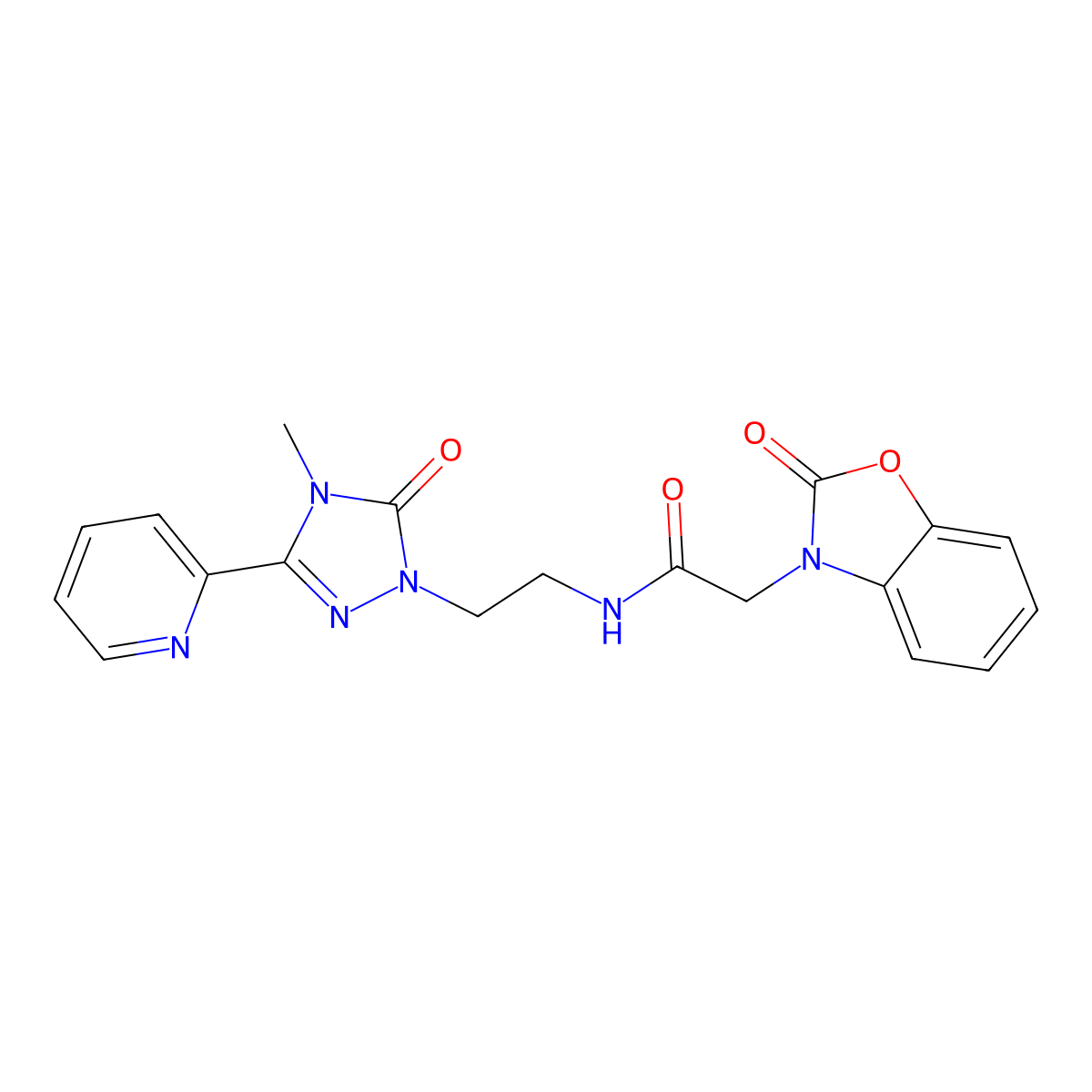 N-(2-(4-methyl-5-oxo-3-(pyridin-2-yl)-4,5-dihydro-1H-1,2,4-triazol-1-yl)ethyl)-2-(2-oxobenzo[d]oxazol-3(2H)-yl)acetamide molecular structure, CAS 1396624-44-4