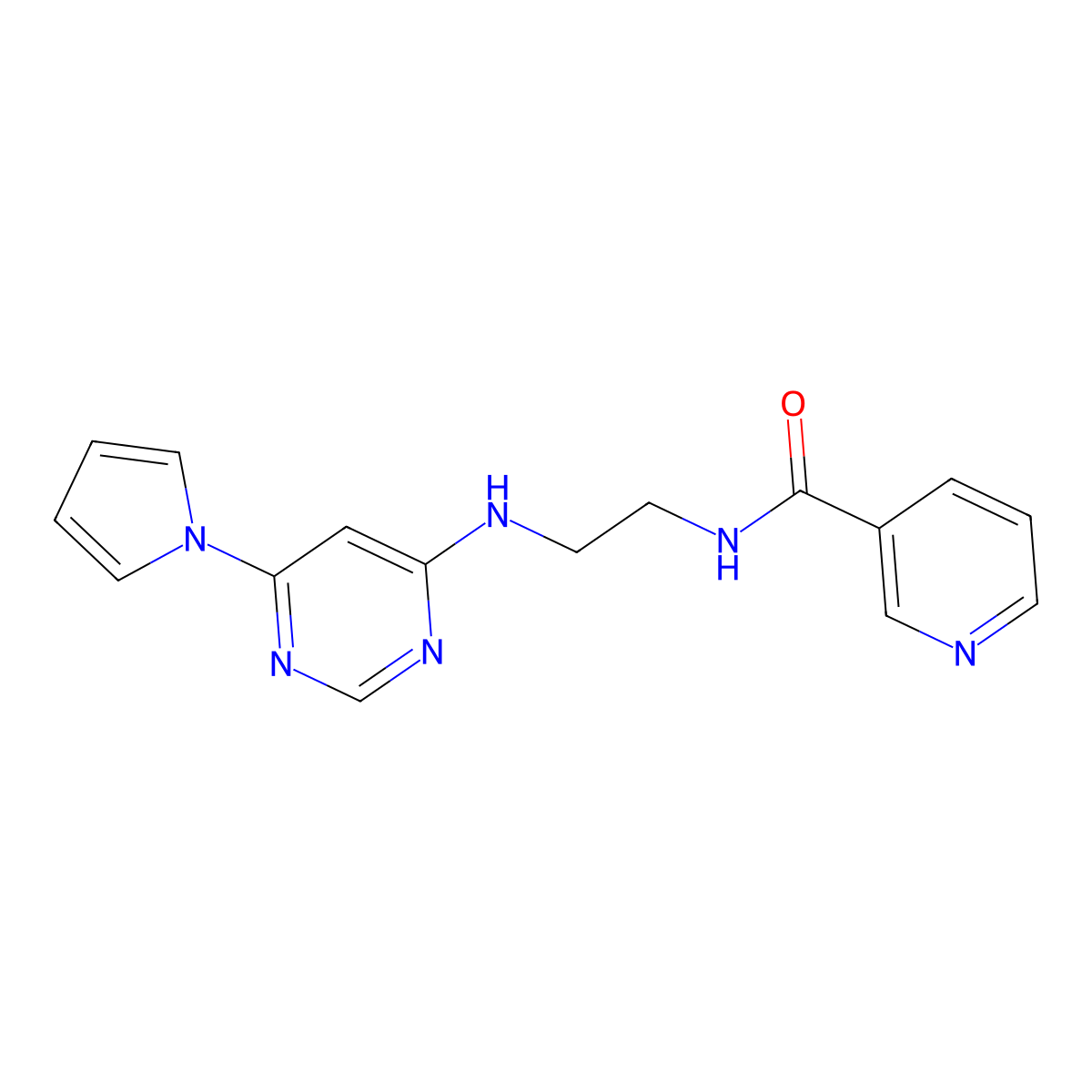 N-(2-((6-(1H-pyrrol-1-yl)pyrimidin-4-yl)amino)ethyl)nicotinamide molecular structure, CAS 1396624-52-4