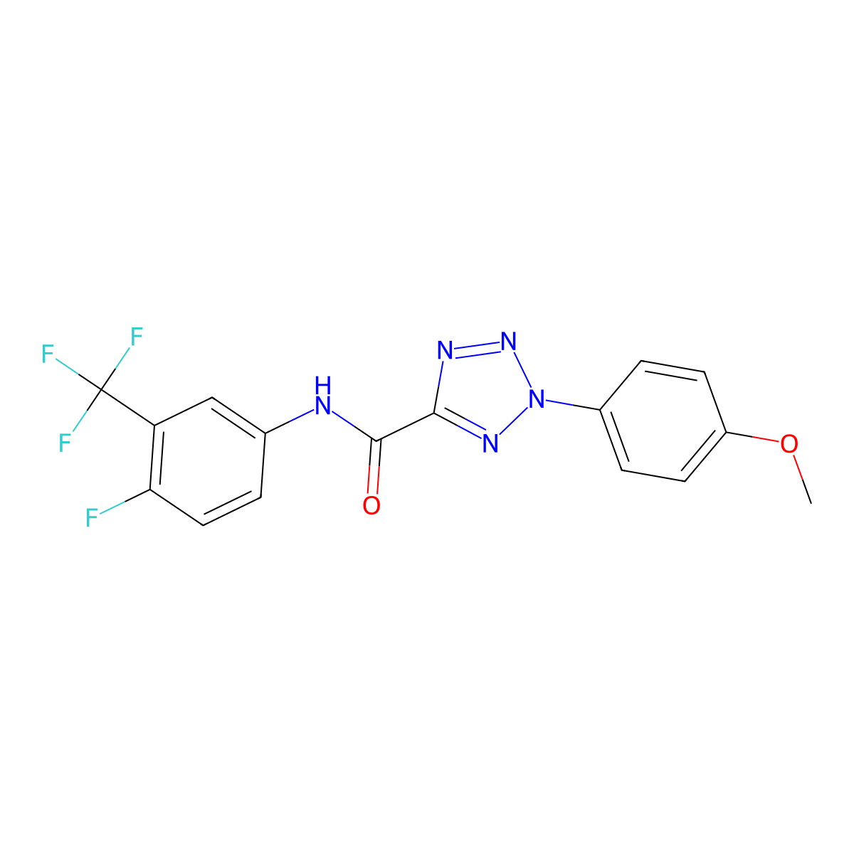 N-(4-fluoro-3-(trifluoromethyl)phenyl)-2-(4-methoxyphenyl)-2H-tetrazole-5-carboxamide molecular structure, CAS 1396624-55-7