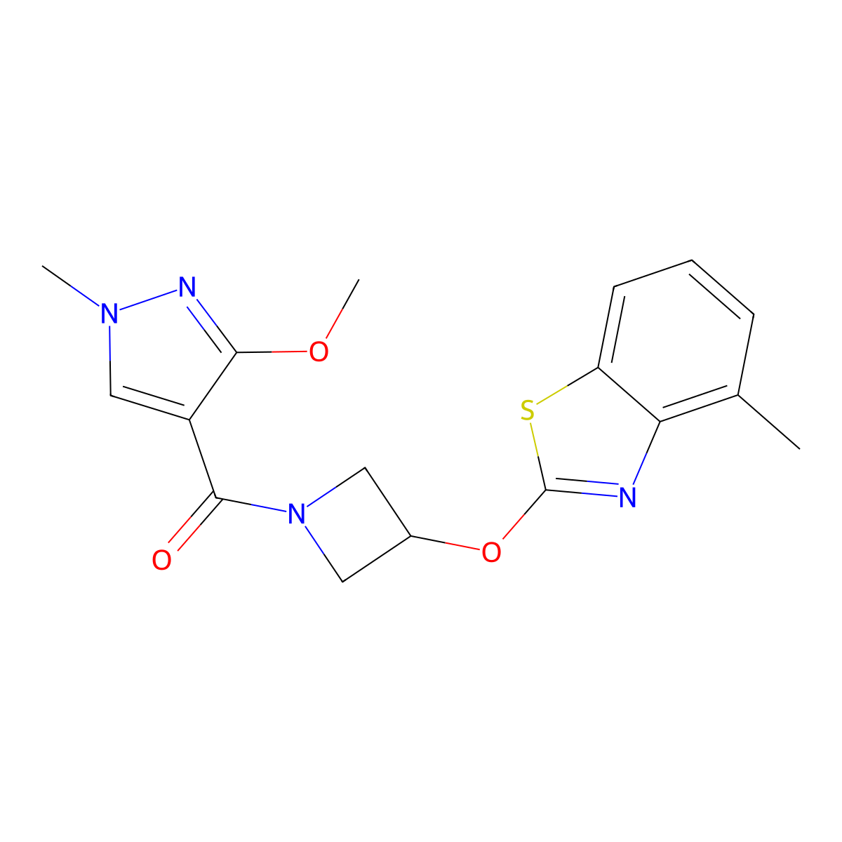 (3-methoxy-1-methyl-1H-pyrazol-4-yl)(3-((4-methylbenzo[d]thiazol-2-yl)oxy)azetidin-1-yl)methanone molecular structure, CAS 1396624-56-8