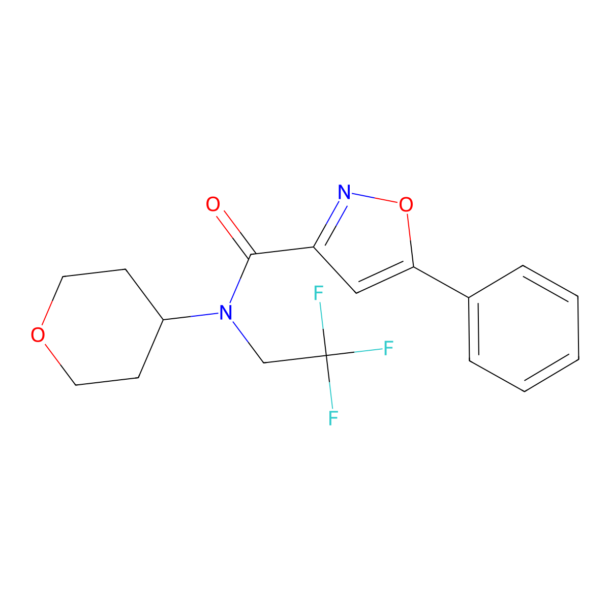 5-phenyl-N-(tetrahydro-2H-pyran-4-yl)-N-(2,2,2-trifluoroethyl)isoxazole-3-carboxamide molecular structure, CAS 1396624-67-1